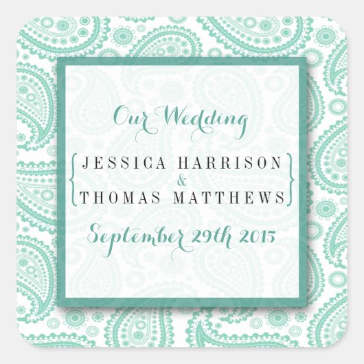 Sticker Carré La collection Mariage moderne Paisley - Vert (Devant)