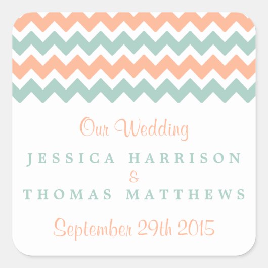 Sticker Carré La collection moderne de Mariages Chevron Peach &  (Devant)