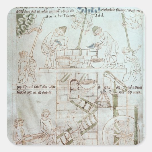 Sticker Carré La construction de la tour de Babel (Devant)