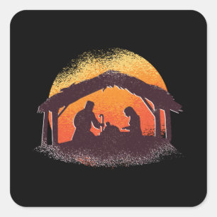 Sticker Carré La crèche Kokeshis - Joyeux Noël