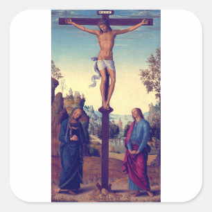 Sticker Carré La Crucifixion avec la Vierge de Pietro Perugino
