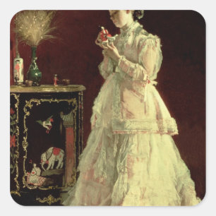 Sticker Carré La Dame en rose, 1867