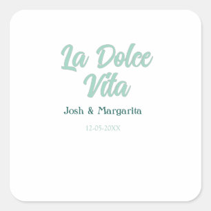 Sticker Carré La Dolce Vita vert bleu pastel nom date mariage