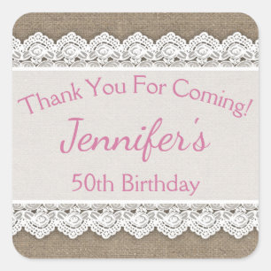 Sticker Carré La faveur de Merci d'anniversaire de dentelle