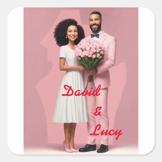 Sticker Carré La fête du Mariage de David & Lucy" (Devant)