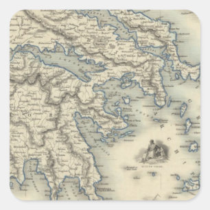 Sticker Carré La Grèce avec des cartes d'encart de Corfou et de