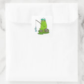 Sticker Carré La grenouille comme pêcheur avec la canne à pêche (Sac)