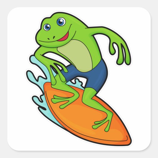 Sticker Carré La grenouille comme surfeur avec Surfer (Devant)