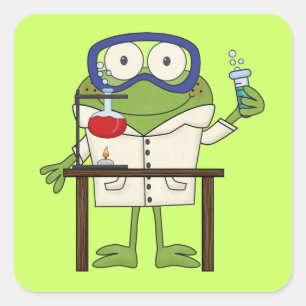 Sticker Carré La grenouille dans le laboratoire scientifique