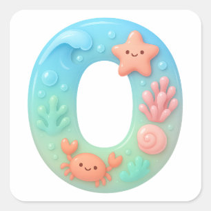 Sticker Carré La lettre mignonne "O" - Créature marine sous-mari