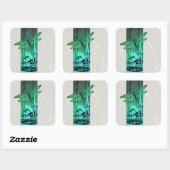 Sticker Carré La libellule verte et la grenouille dans l'étang (Feuille)