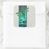 Sticker Carré La libellule verte et la grenouille dans l'étang (Sac)