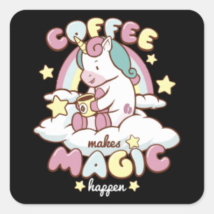 Sticker Carré La licorne de café fait la magie