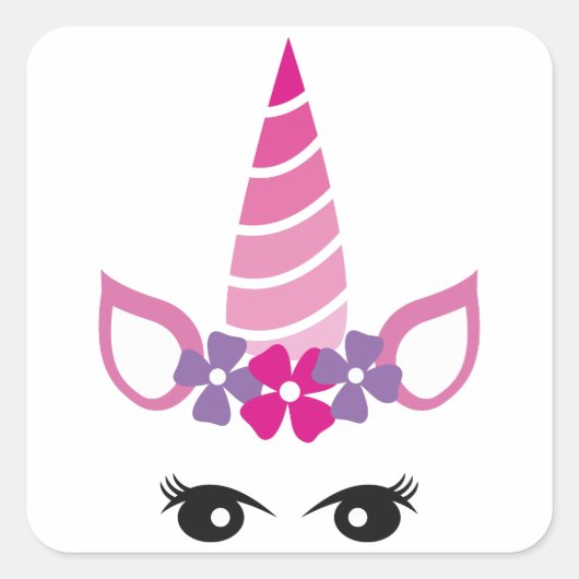 Sticker Carré La licorne rose (Devant)