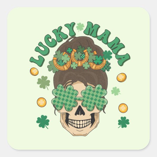 Sticker Carré La Lucky Mama Skeleton de St. Patrick (Devant)