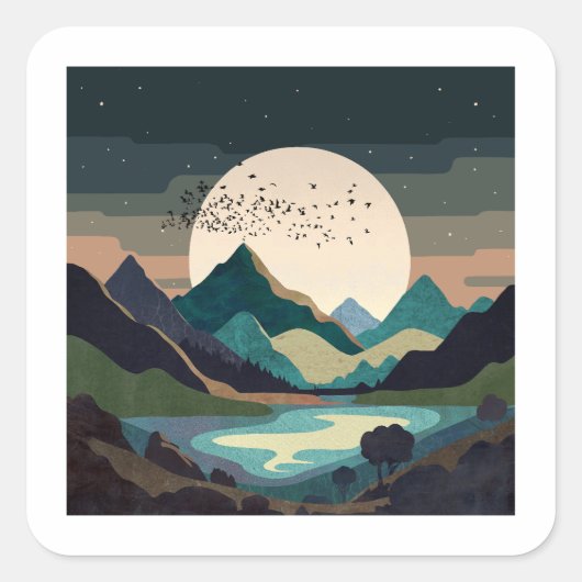 Sticker Carré La Lune Sur Le Lac (Devant)