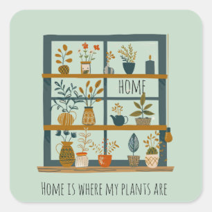 Sticker Carré La maison est là où sont mes plantes   Plantes en 