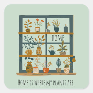 Sticker Carré La maison où sont mes Plantes Plantes pointillés