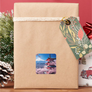 Sticker Carré La montagne du Fuji peint en saison de fleurs de c