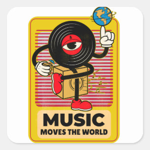 Sticker Carré La Musique Déplace L'Art Vintage Mondial