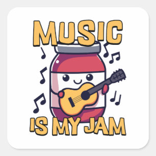 Sticker Carré La Musique Est Ma Confiture ! Cute Music Guitare P