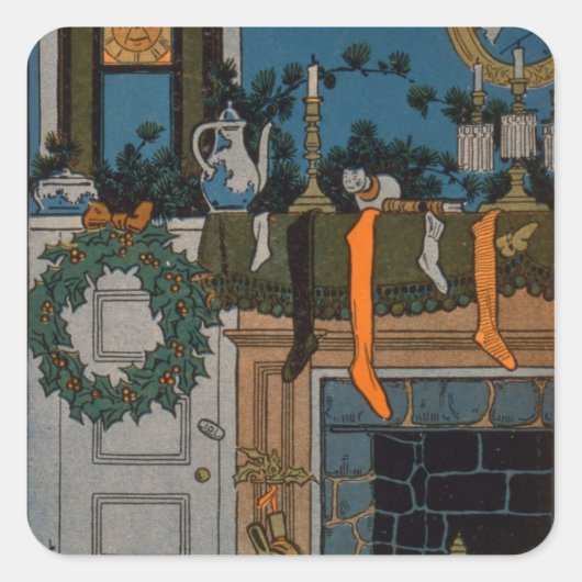 Sticker Carré La nuit avant Noël par Denlow, 1903 (couleur (Devant)