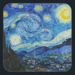 Sticker Carré La Nuit étoilée - Vincent Van Gogh<br><div class="desc">View from the psychiaatric hospital at Saint-Rémy-de-Provence (France),  just before sunrise,  with addition of an imagary village. Oil on canvas (1889) by Dutch painter Vincent van Gogh.</div>