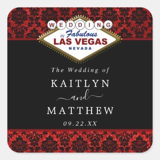 Sticker Carré La Parties scintillant Damask Las Vegas Mariage Co (Devant)