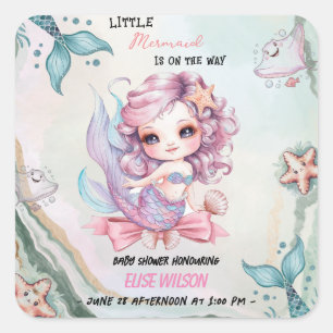 Sticker Carré La petite sirène est sur le chemin baby shower2