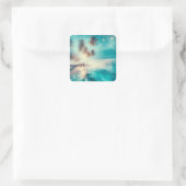 Sticker Carré La réflexion sur les palmiers dans l'océan (Sac)