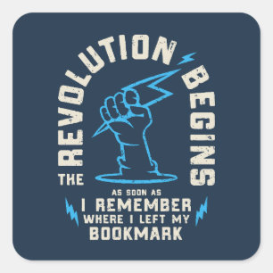 Sticker Carré La révolution commence livre Amoureux drôle