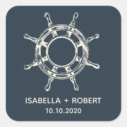 Sticker Carré La roue du navire | Monogramme Mariage (Devant)