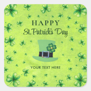 Sticker Carré La Saint-Patrick Shamrock aquarelle sur fond vert