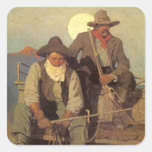 Sticker Carré La Scène de la paye par NC Wyeth, Cowboys Vintage