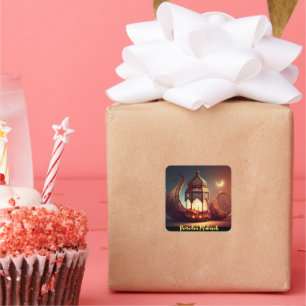 Sticker Carré La silhouette de la mosquée Ramadan Moubarak