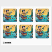 Sticker Carré La surprise d'un jeune pêcheur (Feuille)