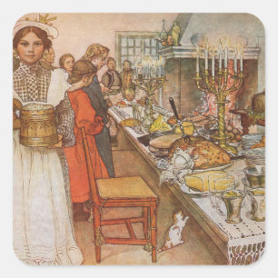 Sticker Carré La veille de Noël par Carl Larsson, Fêtes vintage