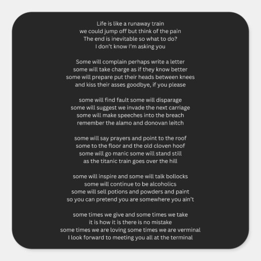 Sticker Carré La vie est comme un train en fuite (Devant)