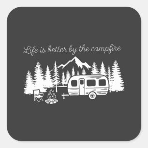 Sticker Carré La vie est meilleure avec le feu de camp T-shirt v