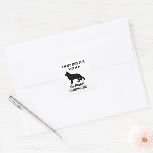 Sticker Carré la vie est meilleure avec un berger allemand (Enveloppe)