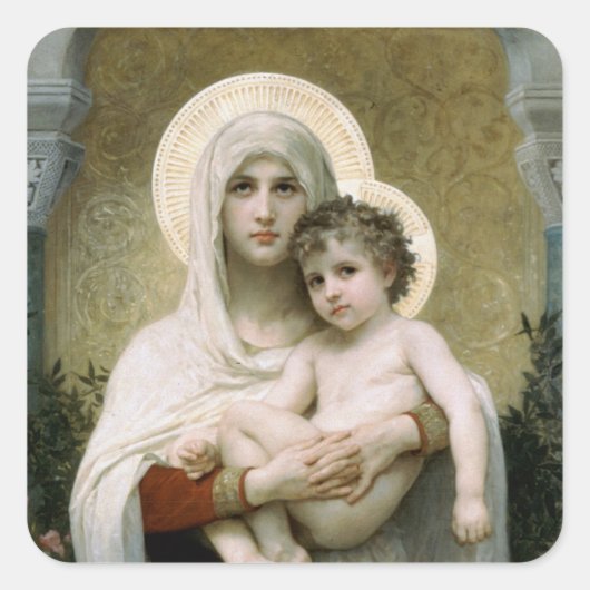 Sticker Carré La Vierge des Roses de Bouguereau (1903) (Devant)