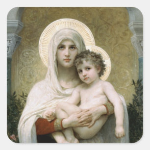 Sticker Carré La Vierge des Roses de Bouguereau (1903)