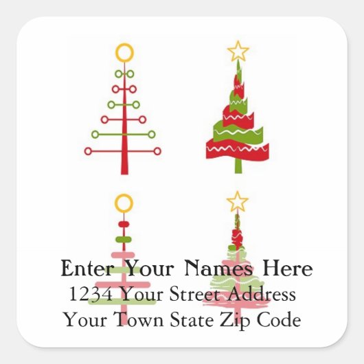 Sticker Carré Label de retour d'Arbre de Noël moderne (Devant)