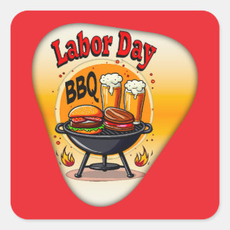 Sticker Carré Labor Day BBQ Party Design – Grill and Burger Holi