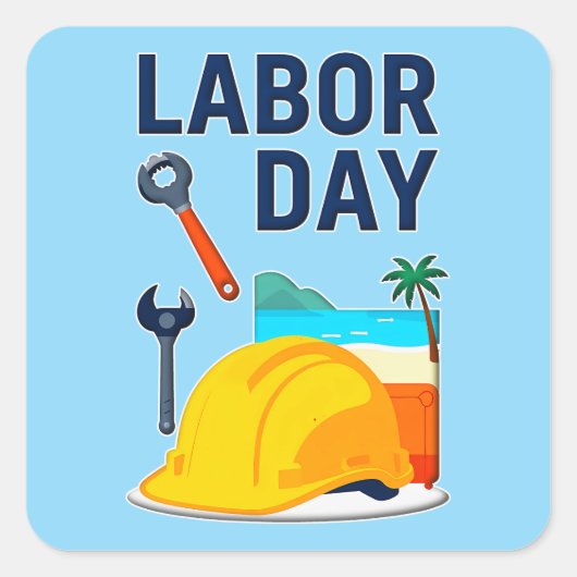 Sticker Carré Labor Day Construction Worker Helmet Design (Devant)