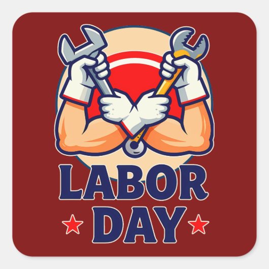 Sticker Carré Labor Day Strong Worker Hands Illustration (Devant)