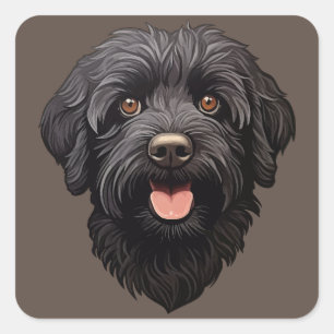 Sticker Carré Labradoodle Chien noir