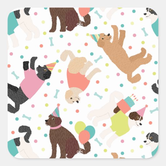 Sticker Carré Labradoodle / Goldendoodle Anniversaire Party (Devant)