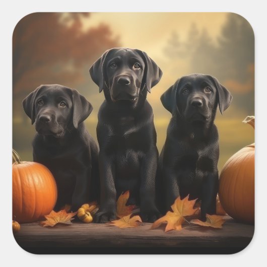 Sticker Carré Labrador Chiot Automne Citrouille de plaisir (Devant)