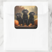 Sticker Carré Labrador Chiot Automne Citrouille de plaisir (Sac)